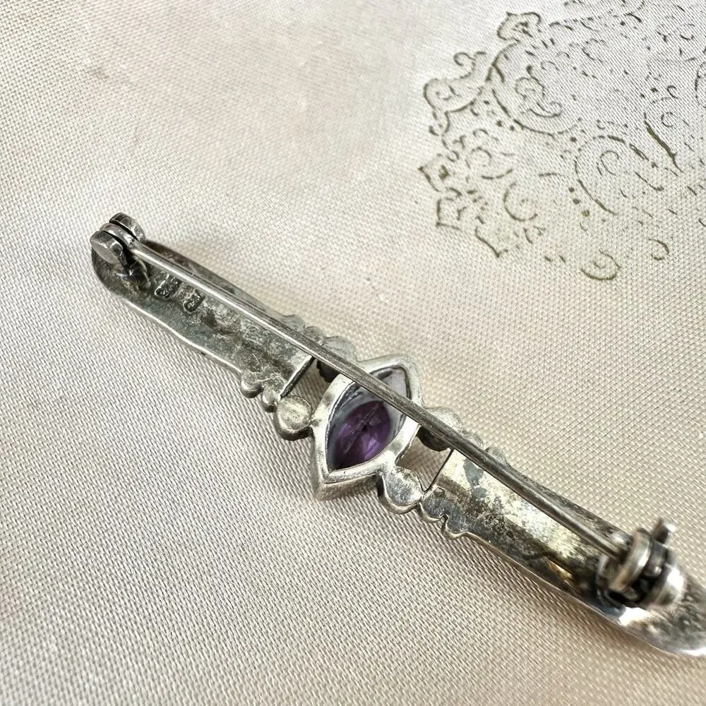Amethyst Bar Brooch Sterling Silver 925 Vintage Pin Deco Style Charles Winston